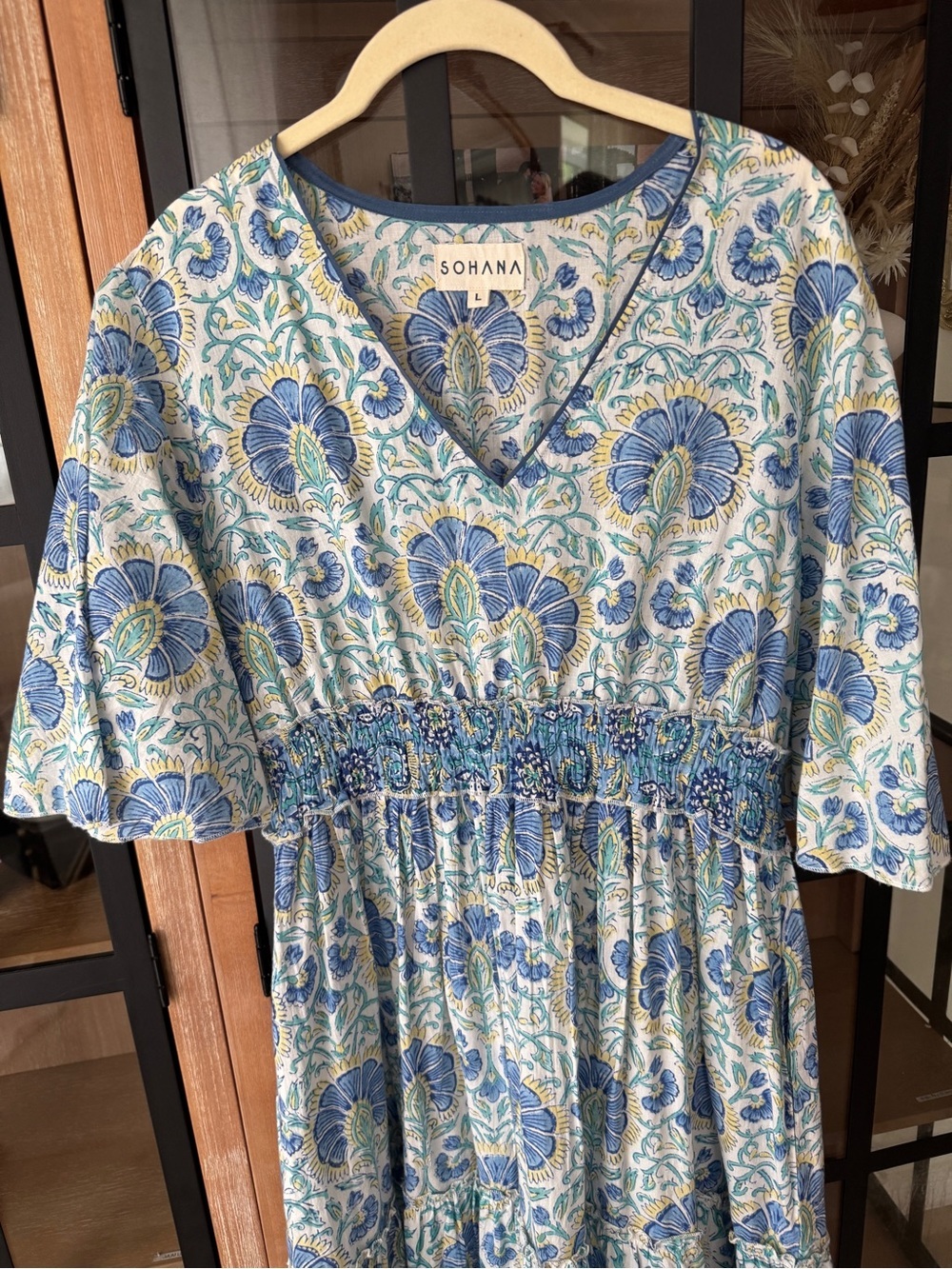 Sohana block print maxi dress cotton Zoey floral smocked tiered ruffle boho - Picture 3 of 11